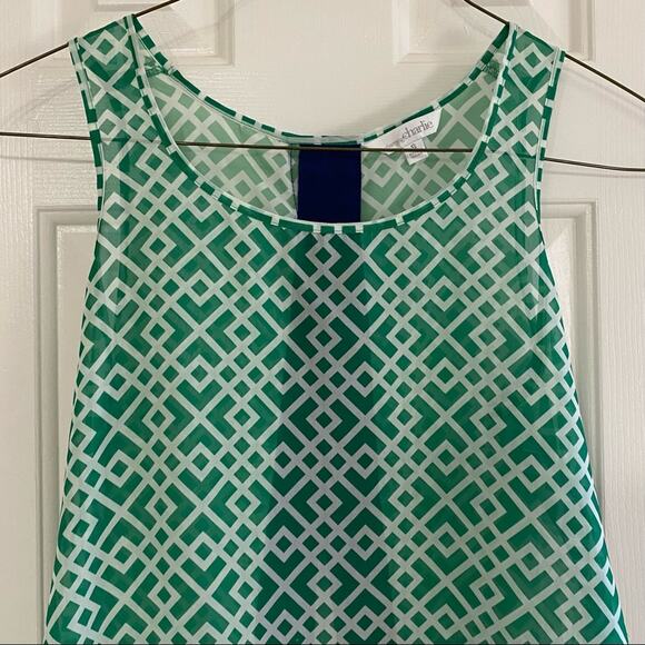 CHARMING CHARLIE • Green + Navy Printed Sheer Tank Top - Picture 3 of 5